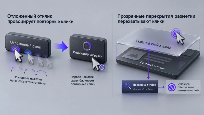 Причины 3 и 4: Отложенный отклик и прозрачные барьеры верстки
