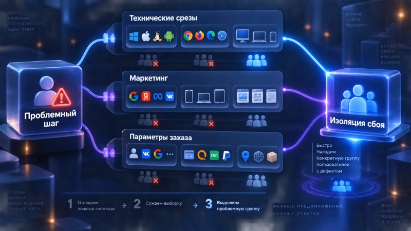 Сегментация проблемы: трафик, устройства или логика сайта